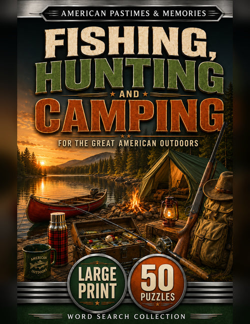 Fishing, Hunting and Camping large-print word search cover