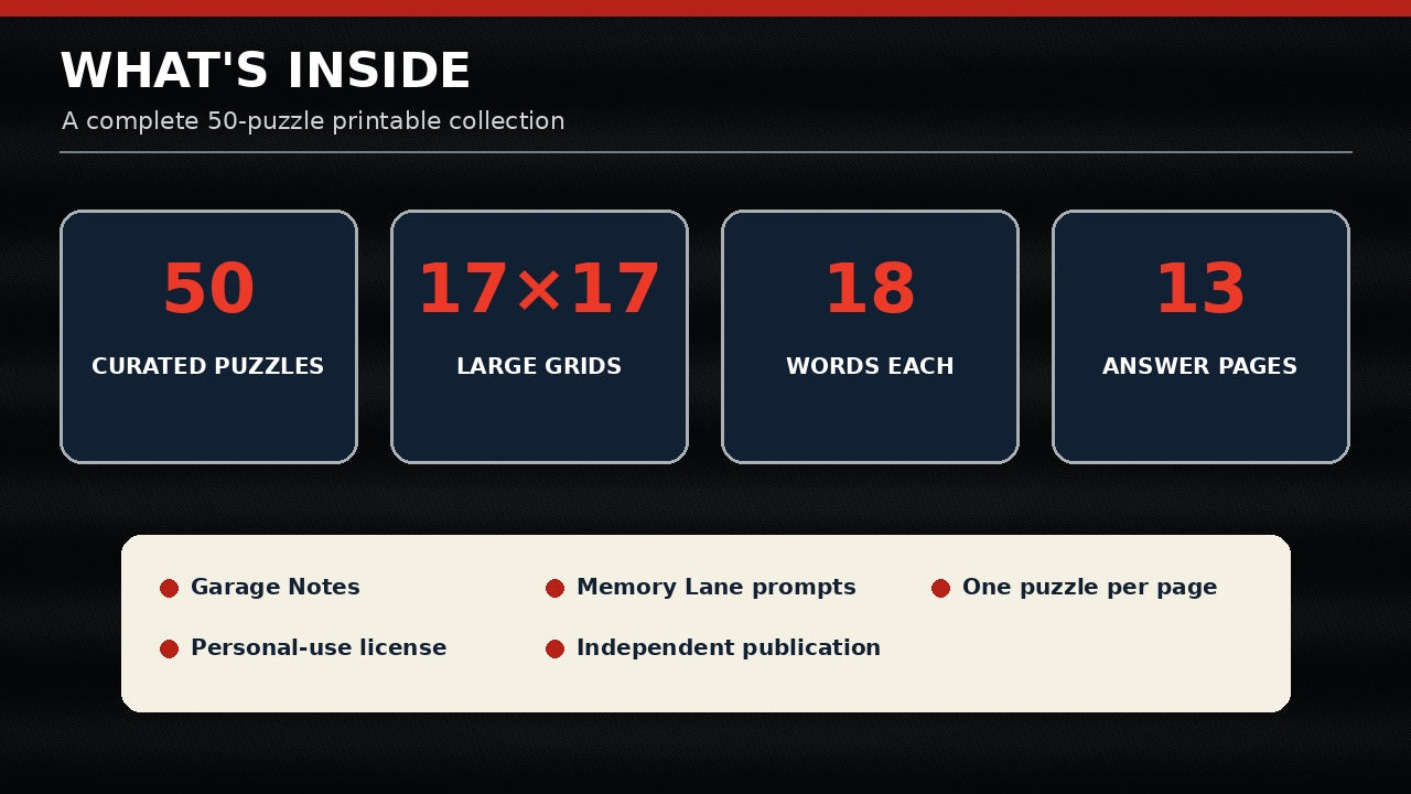 What is included in the American Muscle Cars word-search magazine