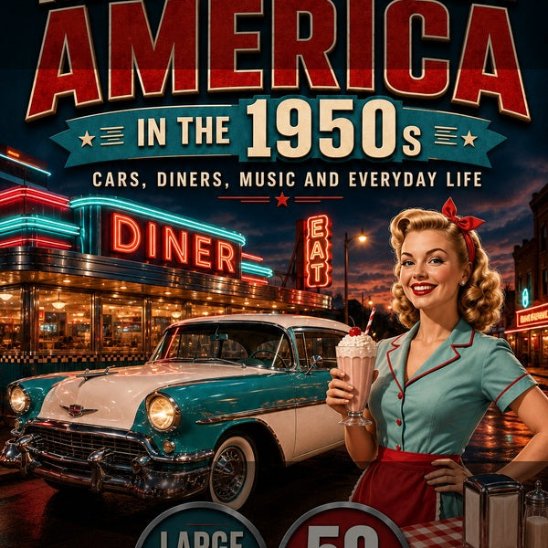 Main Street America in the 1950s large-print word-search cover
