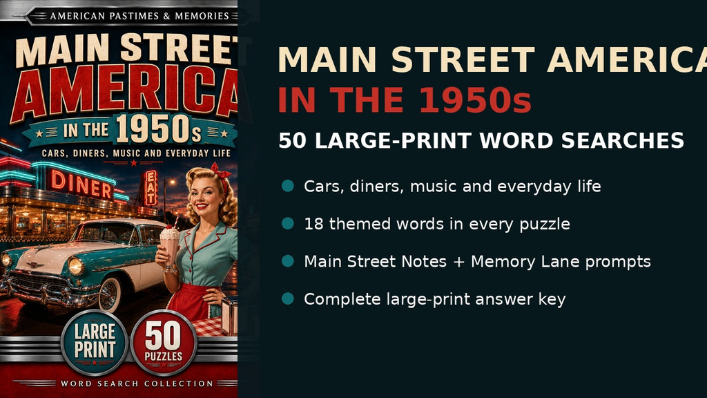 Main Street America in the 1950s printable word searches