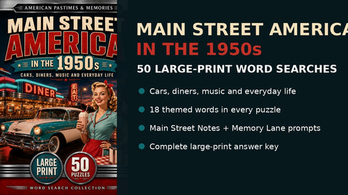 Main Street America in the 1950s printable word searches